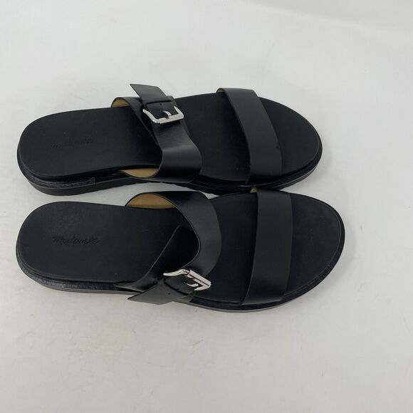 MADEWELL The Dee Slide Sandals Women 10 Black Leather NEW Double Strap NP292 - Picture 9 of 12